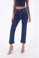 Paçası Yırtmaçlı Serpme Detaylı Mom Fit Jean  1769-26-(28-33)