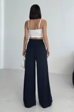 Paça Detaylı Lastikli Keten Pantolon  HS700-73-(S-XL)