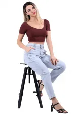 Önü Contalı Mom Fit Kot Pantolon  1720-42-(27-32)