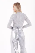 Wide Leg High Waisted Relaxed Jean  718-48-(26-31) Foiled Silver
