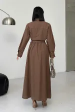 Buttoned Classic Long Denim Dress 3034-72-(S-XL) Soil