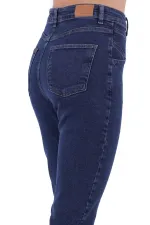High Rise Mom Jean With Slit in Leg Front  1743-26-(27-32) Regular Dark Blue
