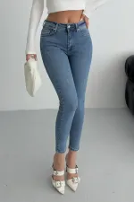 High Waisted Skinny Ankle Length Jean  819-15-(32-36) Light Blue Denim