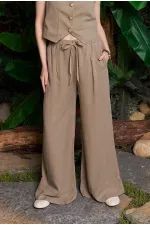 Paça Detaylı Lastikli Keten Pantolon HS700-74-(S-XL) Paça Detaylı Lastikli Keten Pantolon HS700-74-(S-XL)