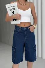 Mid Length Denim Shorts with Pocket Detail 2026-26-(36-42-6) Regular Dark Blue