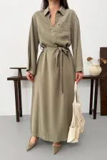 Belted Long Denim Dress 3035-74-(S-XL) Green