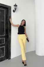 Fringe Ending High Waisted Mom Fit Jean  764-93-(26-31) Light Yellow