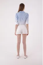 Double Folded Bottom Denim Short 292-50-(S-XL-6) White Double Folded Bottom Denim Short 292-50-(S-XL-6) White