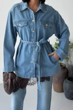 Belted Oversize Shirt 6250-15-(S-L-3) Light Blue Denim