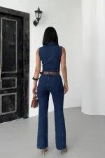 Combinaison en jean sans manches à fermeture éclair avec bonnets 3013-26-(S-XL)