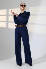 Gathered Denim Jumpsuit 3038-26-(S-L-3) Regular Dark Blue