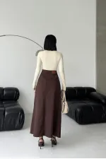 Long Denim Skirt with Flap 1941-78-(36-44) Brown