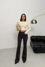 Stitched Hems Wide Leg Relaxed Jean  7026-82-(28-33) Maroon