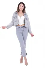 Paçası Yırtmaçlı Serpme Detaylı Mom Fit Jean  1769-08-(26-31)