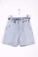 Elasticated Waist Denim Short with Lace-up 232-08-(S-XL-6) Snow Light Blue Elasticated Waist Denim Short with Lace-up 232-08-(S-XL-6) Snow Light Blue