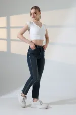Şerit Taşlı Mom Fit Kot Pantolon 7110-28-(27-32) Şerit Taşlı Mom Fit Kot Pantolon 7110-28-(27-32)