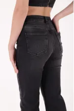 Tasseled Bottom Wide Leg Relax Jean  1726-03-(26-31) Anthracite Denim