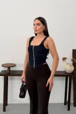 Fermuarlı Denim Büstiyer 411-17-(S-L-3)