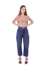 Beli Pileli Kot Kemerli Gevşek Kot Pantolon  1741-62-(26-31)