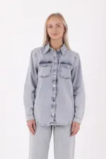 Denim Shirt with Snap Buttons 6013-08-(S-XL-6) Snow Light Blue Denim Shirt with Snap Buttons 6013-08-(S-XL-6) Snow Light Blue