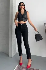 Patchwork Front Slit Trousers 1743-03-(26-28)