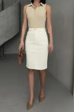 Classic Mid Length Denim Skirt  1039-80-(42-46) Natural