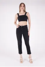 Yanı Yırtmaçlı Flare Paça Mom Kot Pantolon  1774-03-(26-31)