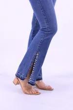 Paça Yırtmaçlı Droplu Kot Pantolon 774-06-(27-32) Paça Yırtmaçlı Droplu Kot Pantolon 774-06-(27-32)