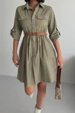 Büzgü Detaylı Kısa Kot Elbise 3040-74-(S-XL)