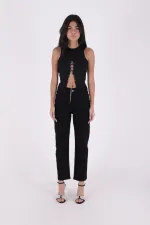 Fringe Ending High Waisted Mom Fit Jean 764-07-(26-29-4) Black