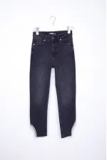 High Waisted Mom Jean with Rhinestones on Leg Hems Sides 1881-03-(26-31) Anthracite Denim High Waisted Mom Jean with Rhinestones on Leg Hems Sides 1881-03-(26-31) Anthracite Denim