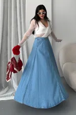 Ruffled Long Skirt 1069-25-(36-44) Middle Blue