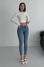 High Waisted Skinny Ankle Length Jean  819-15-(32-36) Light Blue Denim