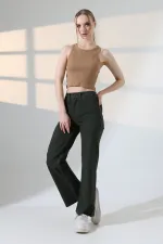 Wide Leg Palazzo Relaxed Jean with Decorative Front Pockets  1710-97-(27-32) Pine Green