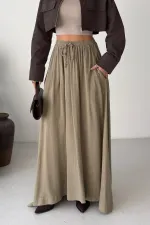 Elasticated Long Skirt HS131-74-(S-L-3) Green