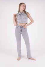 Tasseled Bottom Wide Leg Relax Jean  1726-32-(28-33) Light Grey Snow