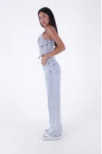 Wide Leg High Waisted Relaxed Jean  718-42-(28-33) Ice Blue - Tinted