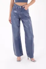Wide Leg High Waisted Relaxed Jean  718-53-(27-32) Silicone Dark Blue Denim