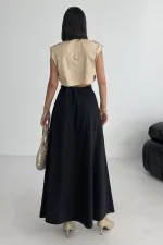 Ruffled Long Skirt with Elasticated Waist 1063-23-(36-44) Regular Anthracite