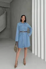 Long Shirt Dress with Buttons 6102-25-(S-XL) Middle Blue