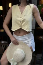 Düğmeli Keten Yelek HS603-93-(S-XL)