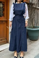 Omuzu Volanlı Fermuarlı Kot Elbise 3036-17-(S-XL)