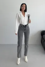 Fringe Ending High Waisted Mom Fit Jean 764-40-(26-29) ight Grey - Snow