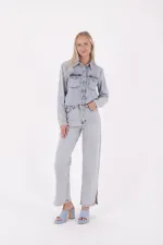 Çıtçıtlı Kot Gömlek  6013-08-(S-XL)