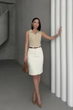 Classic Mid Length Denim Skirt  1039-80-(42-46) Natural