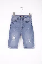 Denim Short with Double Folded Bottom Ending 296-06-(S-XL-6) Middle Blue Denim Denim Short with Double Folded Bottom Ending 296-06-(S-XL-6) Middle Blue Denim