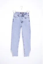 High Waisted Mom Jean with Rhinestones on Leg Hems Sides 1881-08-(26-31) Snow Light Blue High Waisted Mom Jean with Rhinestones on Leg Hems Sides 1881-08-(26-31) Snow Light Blue