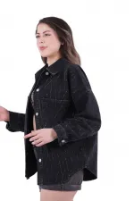Taşlı Oversize Kot Gömlek  6006-23-(STD-4)