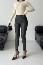 High Waist Leather Pants 415-07-(27-32)