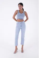 Dikişsiz Paça Mom Fit Kot Pantolon  764-42-(30-36)